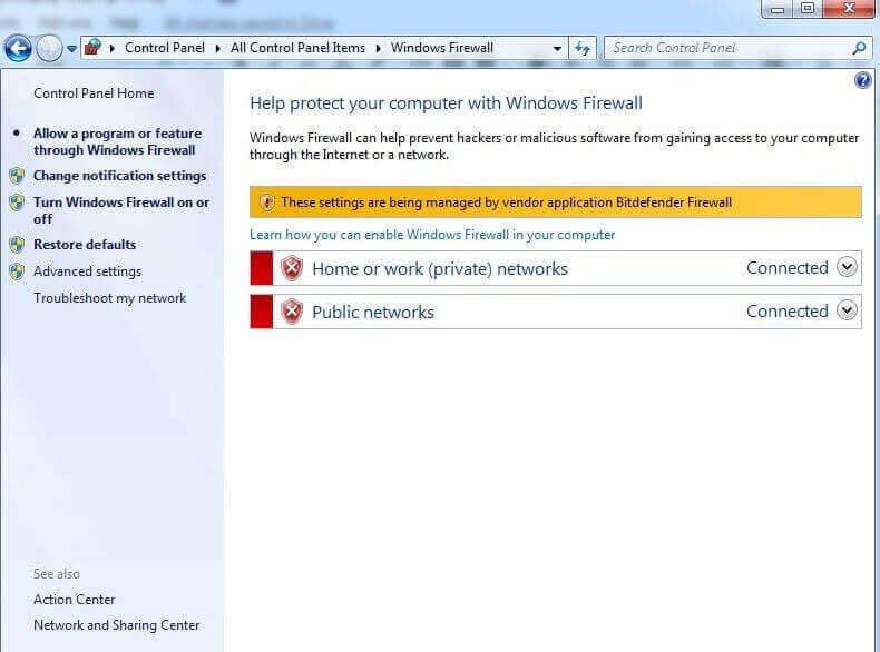 Windows Firewall settings