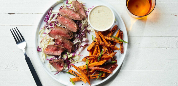 Soy-Glazed Steak with Sweet Potato Fries and Wasabi Mayo