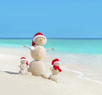 Snowmen on beach