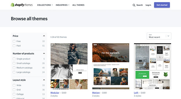 Shopify offers a variety of themes 