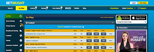 BetBright has a broad range of in-play betting choices