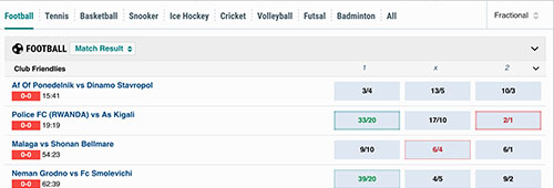 BetStars covers most mainstream sports