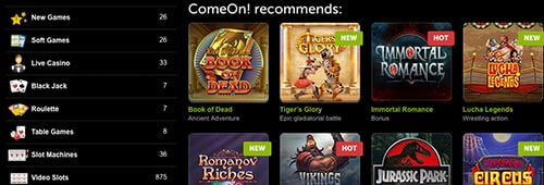 ComeOn! also offer a fantastic range of games for your enjoyment